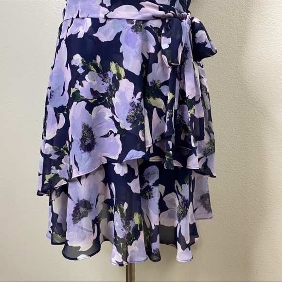 ASL TAHARI Purple Floral Print Ruffle Dress - Picture 2 of 8